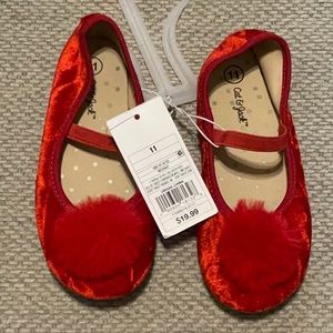 Girls red Christmas Pom Pom ballet shoes size 11